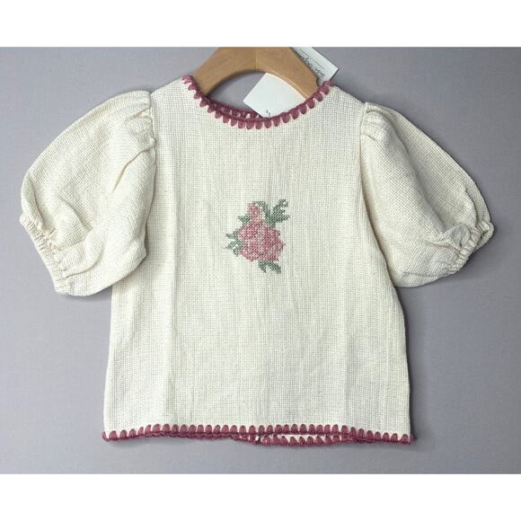 NWT Bebe Organic Girls 36 Mo/2-3 Yrs Organic Cotton Rosel Floral Needlepoint Top